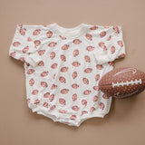 Football Print Bamboo Bubble Romper with Optional Embroidery