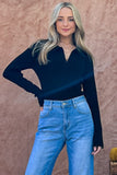 For women The Why Full Size Johnny Collar Long Sleeve Ribbed Bodysuit Size from S to 2XL