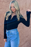 For women The Why Full Size Johnny Collar Long Sleeve Ribbed Bodysuit Size from S to 2XL