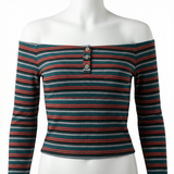 Ultra Flirt by Ikeddi Juniors Striped Off-The-Shoulder Top, Size Large