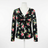 Ultra Flirt Juniors  Long Sleeve Knot Front Top Black Floral Print, Size Medium