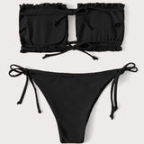 Frill Trim Bandeau Tie Side Bikini Swimsuit