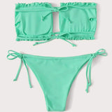 Frill Trim Bandeau Tie Side Bikini Swimsuit