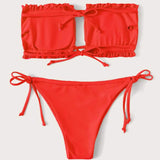 Frill Trim Bandeau Tie Side Bikini Swimsuit