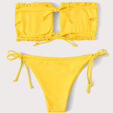 Frill Trim Bandeau Tie Side Bikini Swimsuit