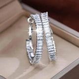 Full Rectangular Shiny Synthetic Zirconia Decorative Hoop Earrings