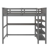 Full Size Loft Bed with Under-bed Desk and Storage Shelves
