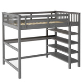 Full Size Loft Bed with Under-bed Desk and Storage Shelves