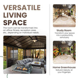 Alora Terrace Fully-Enclosed Outdoor Black Sunroom With Lockable Sliding Doors And Galvanized Double Steel Roof (SAK81634)