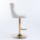 Furniture,Golden Swivel Velvet Barstools Adjusatble Seat Height from 25-33 Inch, Modern Upholstered Bar Stools with Backs Comfortable Tufted for Home Pub and Kitchen Island