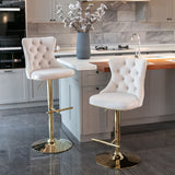 Furniture,Golden Swivel Velvet Barstools Adjusatble Seat Height from 25-33 Inch, Modern Upholstered Bar Stools with Backs Comfortable Tufted for Home Pub and Kitchen Island