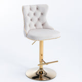 Furniture,Golden Swivel Velvet Barstools Adjusatble Seat Height from 25-33 Inch, Modern Upholstered Bar Stools with Backs Comfortable Tufted for Home Pub and Kitchen Island