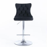 Furniture,Swivel Velvet Barstools Adjusatble Seat Height from 25-33 Inch, Modern Upholstered Chrome base Bar Stools with Backs Comfortable Tufted for Home Pub and Kitchen Island(Black,Set of 2)