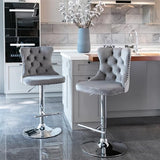 Furniture,Swivel Velvet Barstools Adjusatble Seat Height from 25-33 Inch, Modern Upholstered Chrome base Bar Stools with Backs Comfortable Tufted for Home Pub and Kitchen Island(Gray,Set of 2)