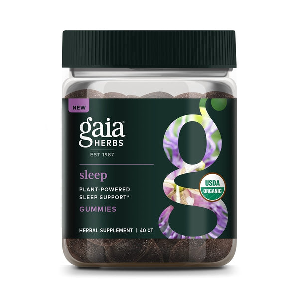 Gaia Herbs Organic Sleep Gummies, Sleep Support, Ashwagandha, Organic Reishi Mushroom, Passionflower, USDA Certified Organic, Non-GMO, Gluten Free, Vegan, 40 Count