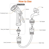 Garden Hose Nozzle Water Spray Gun 8 Adjustable Patterns