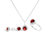 10K White Gold Purple Amethyst and 3/8 Cttw Diamond Halo Jewelry Set (Earrings, Pendant & Ring)