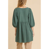 Gauze Slub V-neck Frayed Edge Detail Tunic Dress