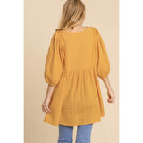 Gauze Slub V-neck Frayed Edge Detail Tunic Dress