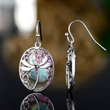 Genuine Blue Abalone Pearl Dragonfly Hook Drop Earrings