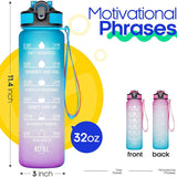 Giotto 32oz Leakproof BPA Free Drinking Water Bottle with Time Marker & Straw