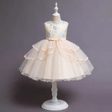 Girls' Patchwork Mesh Bow Party Dress