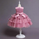 Girls' Patchwork Mesh Bow Party Dress