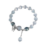 Glass Cat Eye Stone Beaded Bracelet with Butterfly Charm