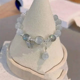 Glass Cat Eye Stone Beaded Bracelet with Butterfly Charm