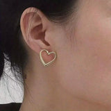 Glossy Hollow Heart Design Stud Earrings