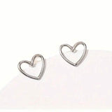 Glossy Hollow Heart Design Stud Earrings