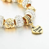 Gold Austrian Crystal "I Love You" Charm Bracelet
