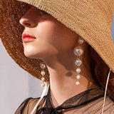 Gold Long Fringe Pearl Earrings