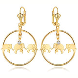 Gold Plated Elephant Dangle Earrings Made with Swarovski Crystals