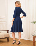 GRACE KARIN 2025 Women Fall Work Dresses,3/4 Sleeve Church Dresses,Fit and Flare Wedding Guest Dress with Pockets