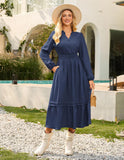 GRACE KARIN 2025 Women's Casual Fall Long Sleeve Midi Dresses, V-Neck Smocked Tiered Dress,Wedding Guest Dress