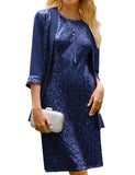 GRACE KARIN Women's 2025 Fall Wedding Guest Dress,Mother of The Bride Dresses, Formal 2 Piece Sequin Dress,Knee Length
