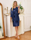 GRACE KARIN Women's 2025 Fall Wedding Guest Dress,Mother of The Bride Dresses, Formal 2 Piece Sequin Dress,Knee Length