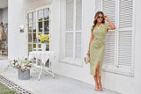 GRACE KARIN Women's Casual Summer Dresses Striped Polo V Neck Cap Sleeve Side Slit Ruched Bodycon Stretch Midi Dresses