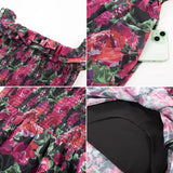 GRACE KARIN Women's Floral Print Maxi Dress Off Shoulder Smocked A Line Flowy Ruffle Wedding Guest Dresses with Pockets