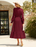 GRACE KARIN Women's Puff Long Sleeve V Neck Smocked Maxi Dress Tiered A-line Spring Fall Flowy Long Dress with Pockets