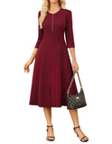 GRACE KARIN Womens Wear to Work Dresses Funeral Dress 3/4 Sleeve Zipper Front Empire Waist Aline Dress with Pockets