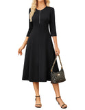 GRACE KARIN Womens Wear to Work Dresses Funeral Dress 3/4 Sleeve Zipper Front Empire Waist Aline Dress with Pockets