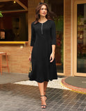 GRACE KARIN Womens Wear to Work Dresses Funeral Dress 3/4 Sleeve Zipper Front Empire Waist Aline Dress with Pockets