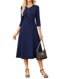 GRACE KARIN Womens Wear to Work Dresses Funeral Dress 3/4 Sleeve Zipper Front Empire Waist Aline Dress with Pockets