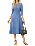 GRACE KARIN Womens Wear to Work Dresses Funeral Dress 3/4 Sleeve Zipper Front Empire Waist Aline Dress with Pockets