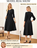 GRACE KARIN Womens Wear to Work Dresses Funeral Dress 3/4 Sleeve Zipper Front Empire Waist Aline Dress with Pockets