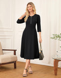 GRACE KARIN Womens Wear to Work Dresses Funeral Dress 3/4 Sleeve Zipper Front Empire Waist Aline Dress with Pockets