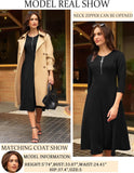 GRACE KARIN Womens Wear to Work Dresses Funeral Dress 3/4 Sleeve Zipper Front Empire Waist Aline Dress with Pockets