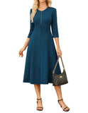 GRACE KARIN Womens Wear to Work Dresses Funeral Dress 3/4 Sleeve Zipper Front Empire Waist Aline Dress with Pockets